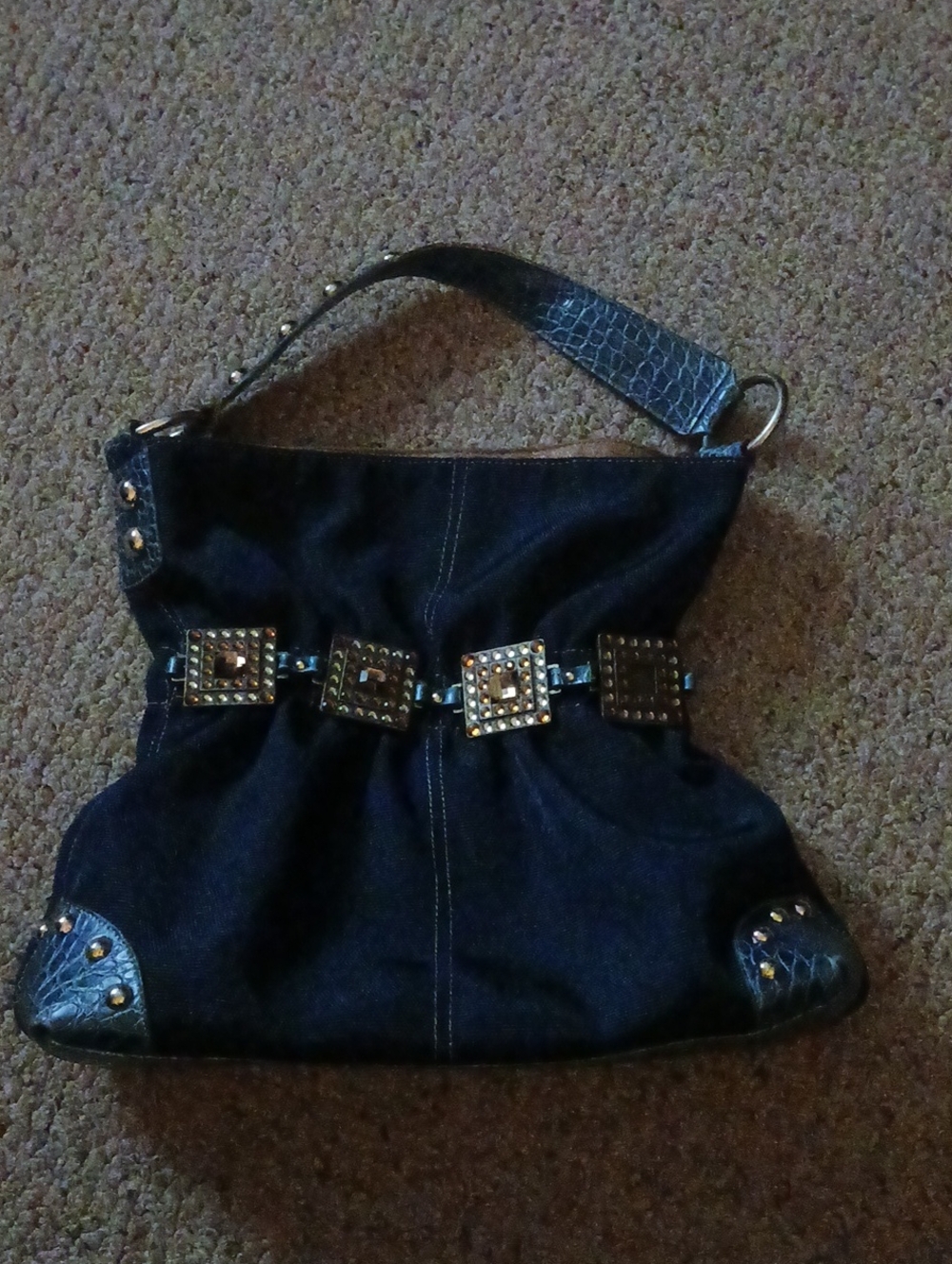 Stud-Embellished Blue Shoulder Bag